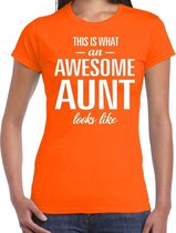 Awesome aunt / tante cadeau t-shirt oranje dames M