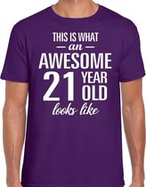 Awesome 21 year / 21 jaar cadeau t-shirt paars heren XL