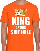 Koningsdag t-shirt King of this shit hole oranje voor heren - Woningsdag - thuisblijvers / Kingsday thuis vieren XXL