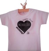 Baby romper roze meisje eerste moederdag tekst Happy first mothers day mommy met naam| korte mouw | roze zwart | maat 62/68