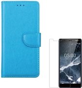 hoesje Geschikt voor: Nokia 5.1 Portemonnee Turquoise met 2 stuks Glas Screen protector