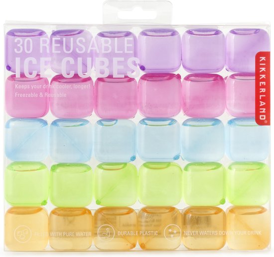 Kikkerland Herbruikbare ijsblokjes - Set van 30 - Ijsblokjesvorm - Kleur