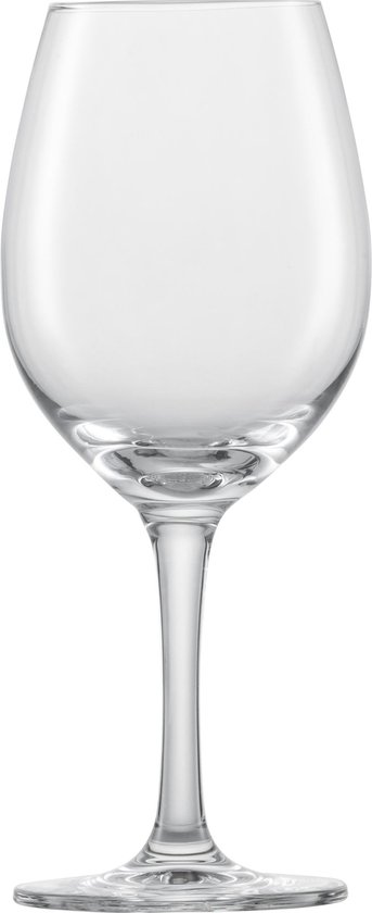 Verre à vin transparent et vide, avec une longue tige et un large calice.