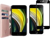 iPhone SE 2020 Hoesje - iPhone SE 2022 Hoesje - iPhone 8 Hoesje - iPhone 7 Hoesje - Book Case Leer Wallet Roségoud - Screenprotector Glas Full Screen Protector