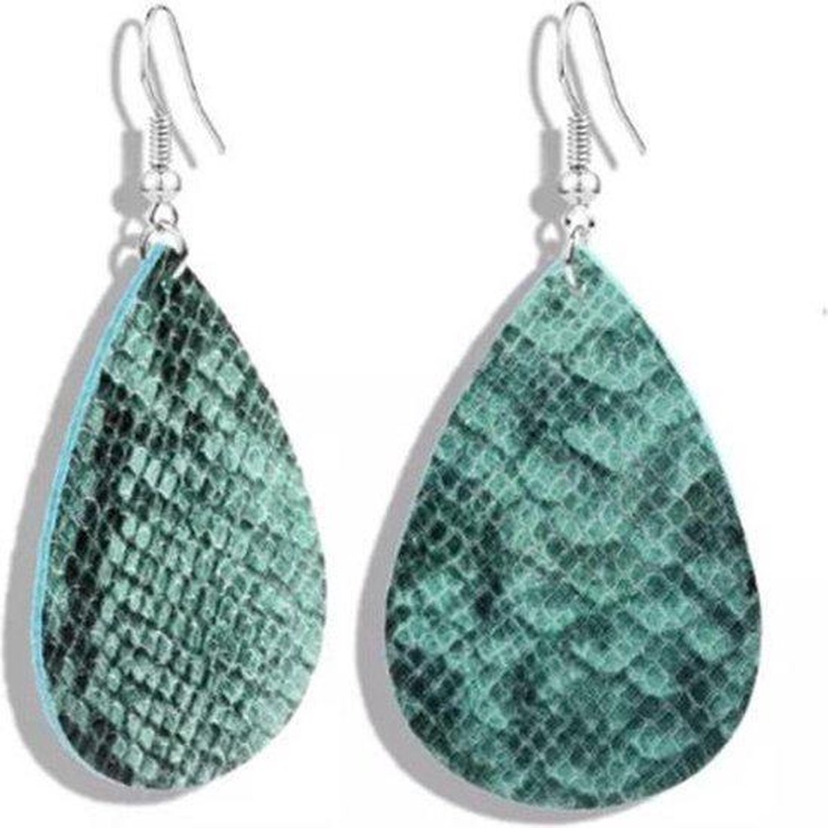 Jomide Oorhangers Slangenprint - Leer - Blauw