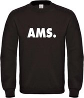 Sweater zwart M AMS. - witte opdruk - soBAD. | Amsterdam | Unisex | Sweater heren | Sweater Dames