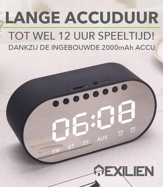 naald Archeologie vereist Exilien Bluetooth Speaker met Wekker en Spiegel - Digitale Wekkerradio met  Dual Alarm... | bol.com