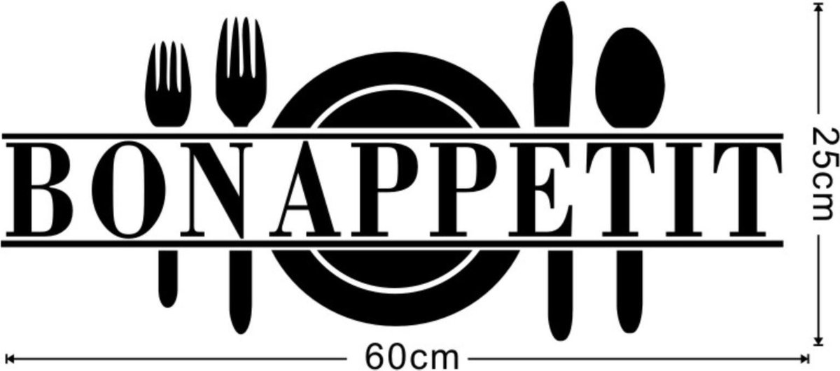 Grand sticker Muursticker Bon appetit - Sticker cuisine - Sticker  restaurant - 60 x 25 cm
