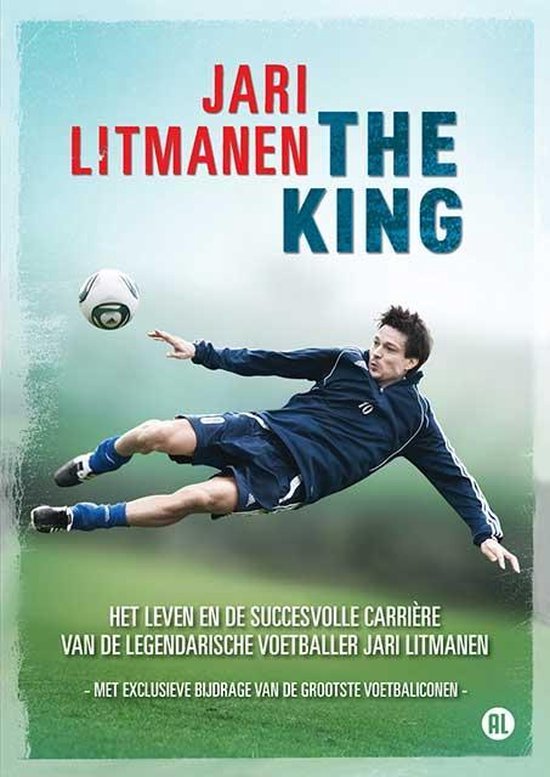 DVD-hoes van Jari Litmanen The King, met een voetballer in de lucht.