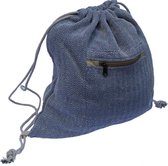 Drawstringbag, trekkoordtas, lichtblauw. Rugzak uit Nepal, uniek en handgemaakt van hennep, prachtige kwaliteit.