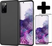 Hoesje Geschikt voor Samsung S20 Plus Hoesje Siliconen Case Hoes Met Screenprotector - Hoes Geschikt voor Samsung Galaxy S20 Plus Hoes Cover Case - Zwart