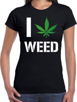 I love weed fun t-shirt zwart voor dames - Wiet shirt XS