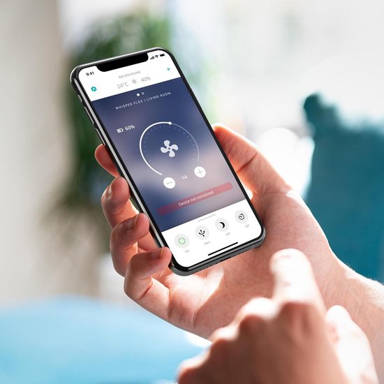 Whisper Flex Smart Ventilator Zwart - Fluisterstil - WiFi en App - 26 standen - Energiezuinig