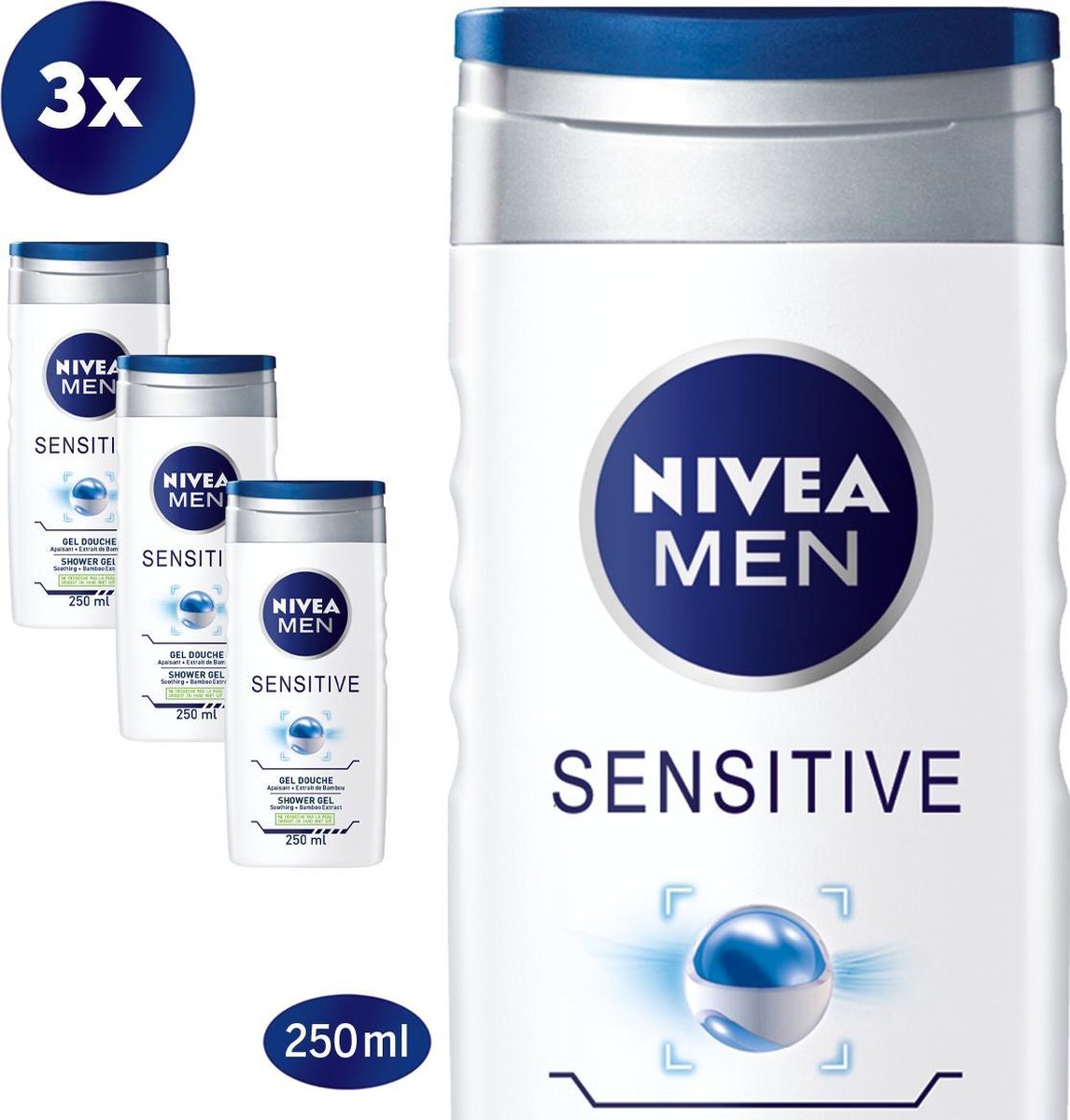 Goedkoopste NIVEA MEN Sensitive Douchegel - 3 x 250 ml - Voordeelverpakking
