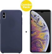 iPhone Xs Max Telefoonhoesje  met 1 x Screenprotector | Siliconen Soft Touch Smartphone Case Back Cover  | Gehard Beschermglas | Blauw