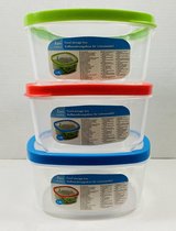 3 X Food Storage Box Rood, Blauw & Groen