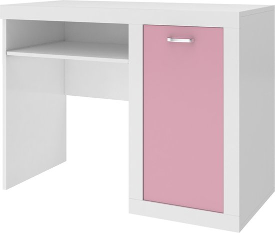 Kinder bureau - 100x80x52 cm - wit/roze - met opbergschap | bol.com