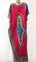 Dashiki Kaftan 100 cm lang met print one size 40-44 Roze Rood Oriental en Afrikaanse Jurk