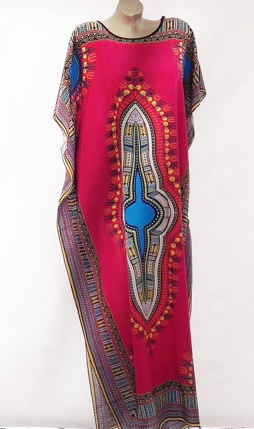 Dashiki Kaftan 100 cm lang met print one size 40-44 Roze Rood Oriental en  Afrikaanse Jurk | bol.com