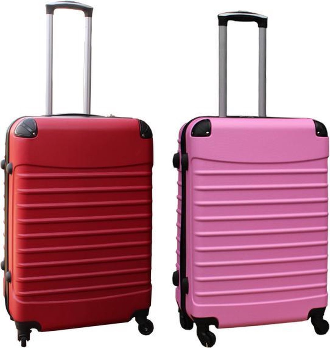 Travelerz kofferset 2 delig ABS groot - met cijferslot - 69 liter - rood – licht roze