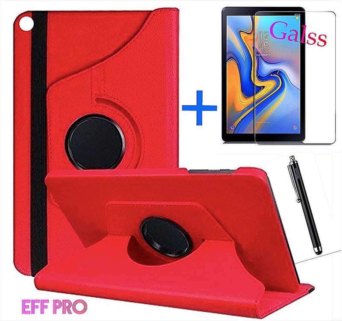 Samsung Galaxy Tab A 10.1 (2019) T510 / T515, HiCHiCO Tablet Hoes met 360° draaistand Cover Tablet hoesje Rood en Stylus Pen + Screen Protector