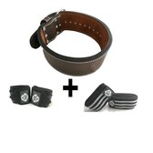 weightlifting belt  met vork + wrist wraps + knee wraps - gewichthefriem - pols- en kniebanden - bodybuilding - powerlifting - krachttraining  - XL