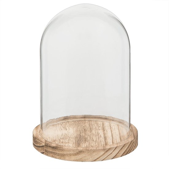 Clayre & Eef Stolp 12*17 cm Transparant Glas, Hout Rond Glazen Stolp op Voet | bol.com
