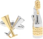 Manchetknopen - Champagne Fles en Glas Glazen Zilverkleurig