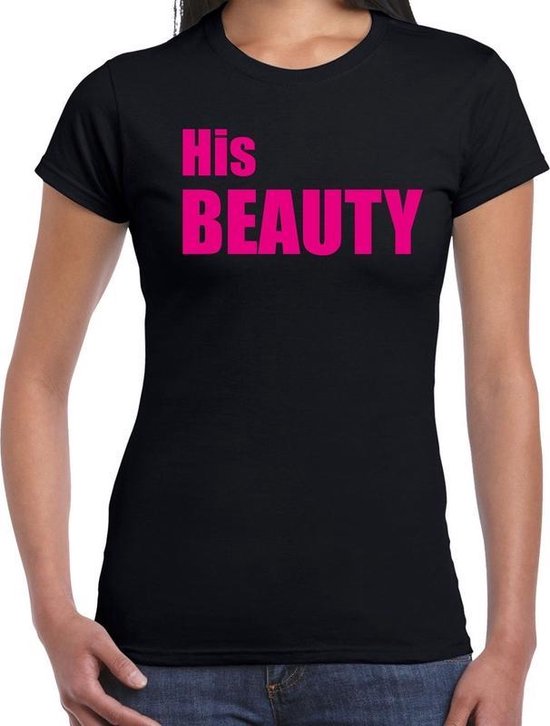 His beauty t-shirt zwart met roze letters voor dames - fun tekst shirts /  grappige... | bol