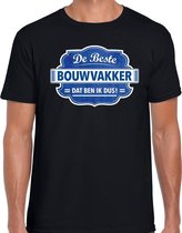 Cadeau t-shirt voor de beste bouwvakker voor heren - zwart met blauw - bouwvakkers - kado shirt / kleding - vaderdag / collega S