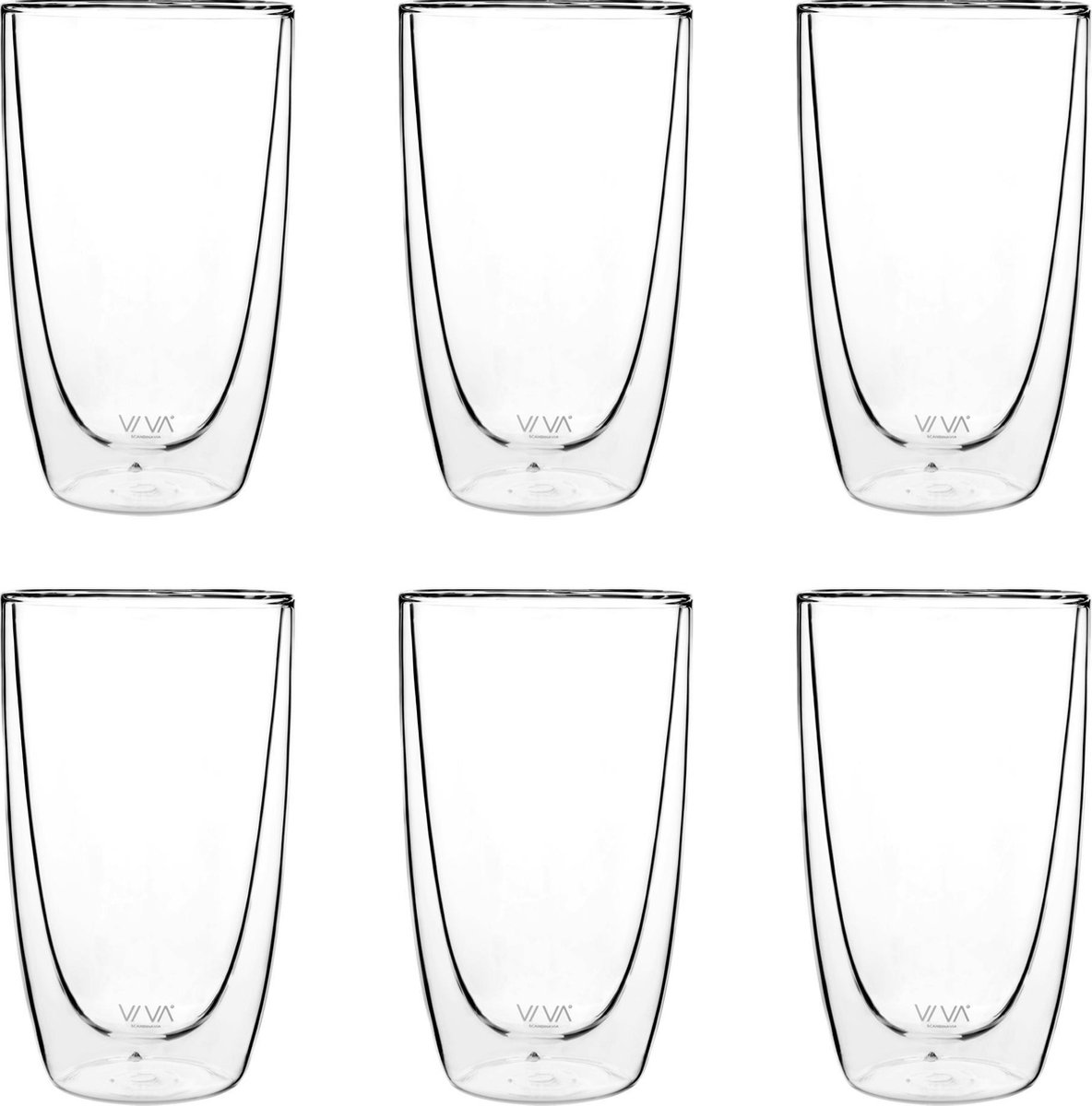 Viva Scandinavia - Lauren Koffieglas - Dubbelwandig - 490 ml - Set van 6 stuks - Transparant