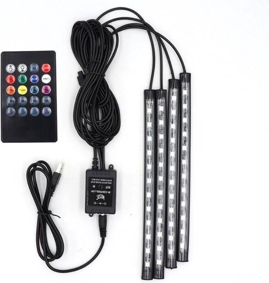 WiseGoods Auto LED RGB Interieur strip - Zelfklevende LED Strips 4 stuks met | bol.com
