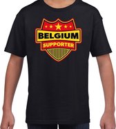 Belgium supporter schild t-shirt zwart voor kinderen - Belgie landen shirt / kleding - EK / WK / Olympische spelen outfit M (134-140)