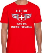 Alle lof voor ons medisch personeel t-shirt rood voor heren S