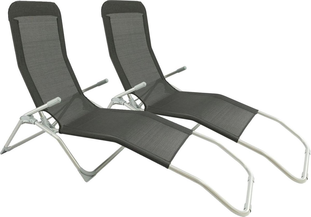 MaxxGarden Ligbed - opvouwbare ligstoel 2 stuks - textileen - zwart - inklapbaar