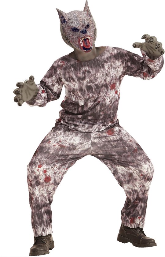WIDMANN - Grijs weerwolf kostuum met masker voor kinderen - 128 (5-7 jaar)