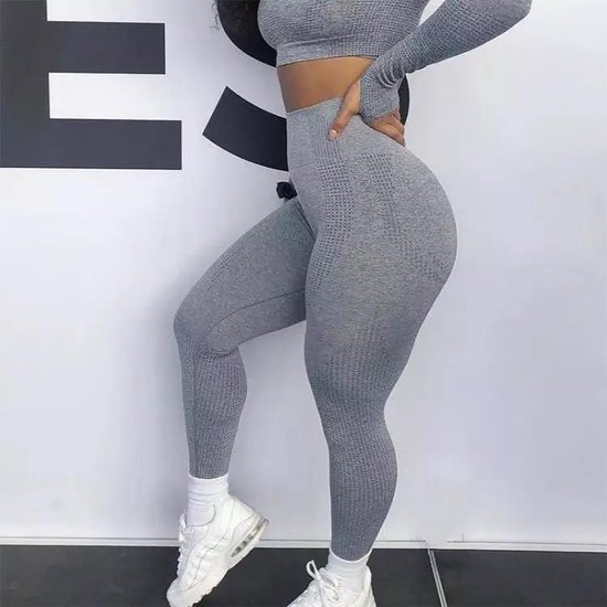 LOUZIR Fitness/Yoga legging - Fitness legging - sport legging Stretch - squat proof - grijs - Naadloos - Maat XL van Merkloos — afbeelding 4