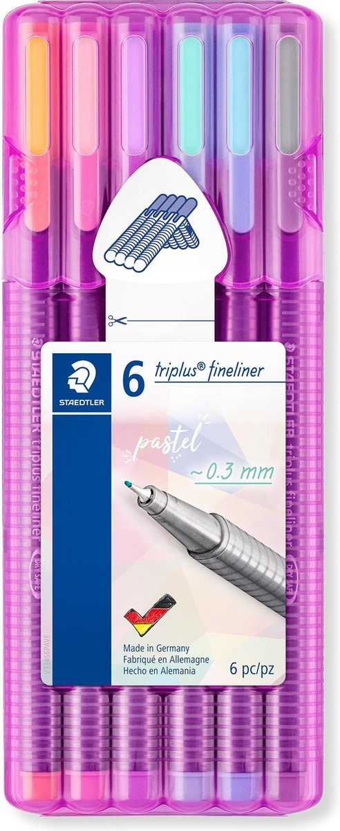 STAEDTLER triplus fineliner - Box met 6 pastel kleuren