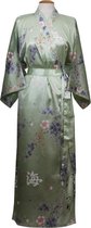 DongDong originele Japanse kimono met bloem motief - Groen - Polyester (zie maat in productbeschrijving)
