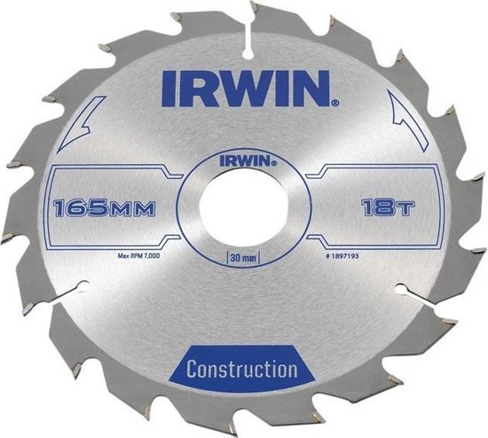 Irwin Cirkelzaagblad voor Hout | Construction | Ø 165mm Asgat 30mm 18T - 1897193