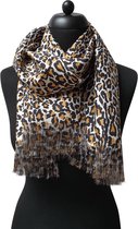 ThannaPhum Zijden sjaal leopard print wit bruin zwart 40 x 145 cm - leopard - panter sjaal - leopard sjaal