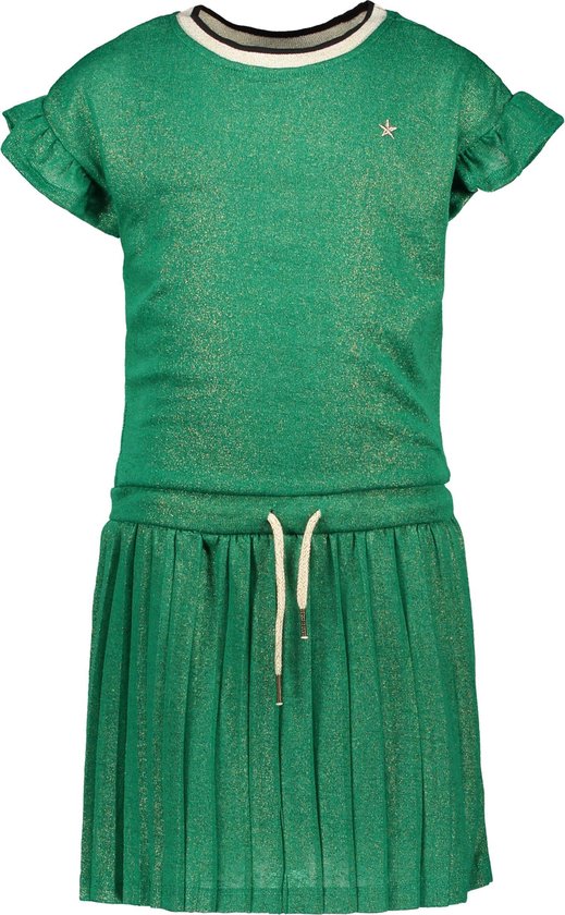 Like FLO Meisjes metallic jersey plisse jurk - groen - Maat 146 | bol
