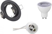 LED Spot Set - Trion - GU10 Fitting - Dimbaar - Inbouw Rond - Mat Zwart - 6W - Warm Wit 3000K - Kantelbaar Ø83mm - BES LED