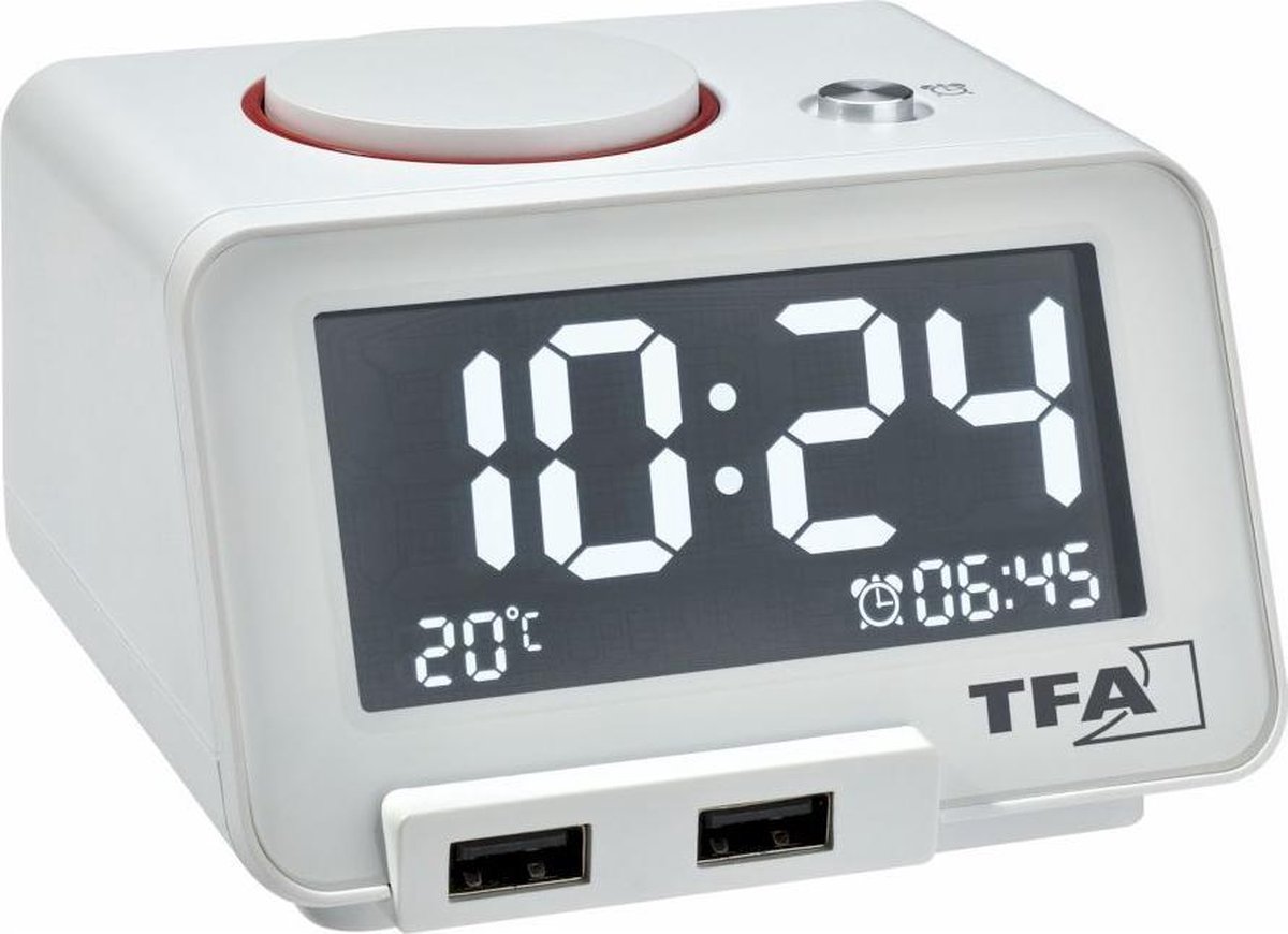 TFA - Digitaler Wekker mit USB Ladefunktion HOMTIME 60.2017 - weiß schwarz