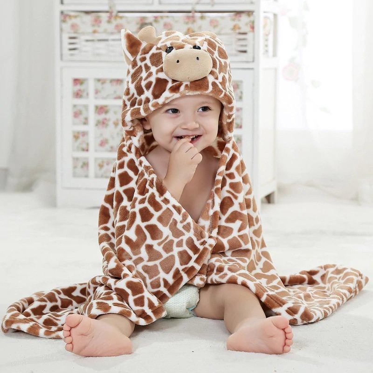 Baby badjas / handdoek - Giraffe - Kraamcadeau - Teddystof - Merkloos