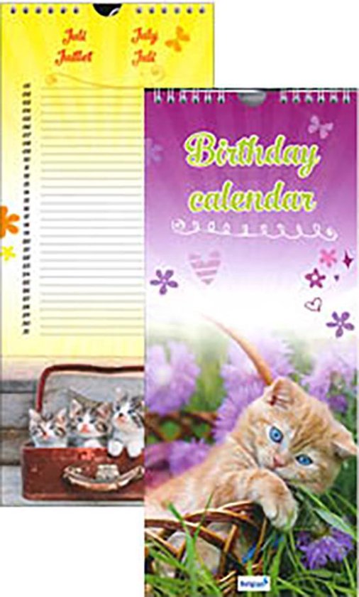 Verjaardagskalender - Poezen - Ophangbaar - Ansichtkaart - 14,5 x 34,5 x 1 cm