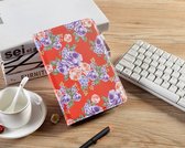 P.C.K. Hoesje/Boekhoesje/Bookcover/Bookcase/Book draaibaar rood met paarse en roze bloemen print geschikt voor Samsung Galaxy TAB A T510 (2019) MET PEN