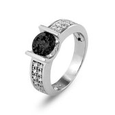 Silventi Zilveren 943282880 50 Dames Ring - zirkonia - zwart -  maat 50 - zilverkleurig