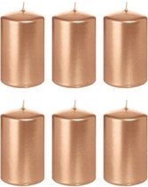 6x Rosegouden cilinderkaarsen/stompkaarsen 5 x 8 cm 18 branduren - Geurloze rose goudkleurige kaarsen - Woondecoraties