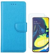 hoesje Geschikt voor: Samsung Galaxy A80 Portemonnee Turquoise met 2 stuks Glas Screen protector